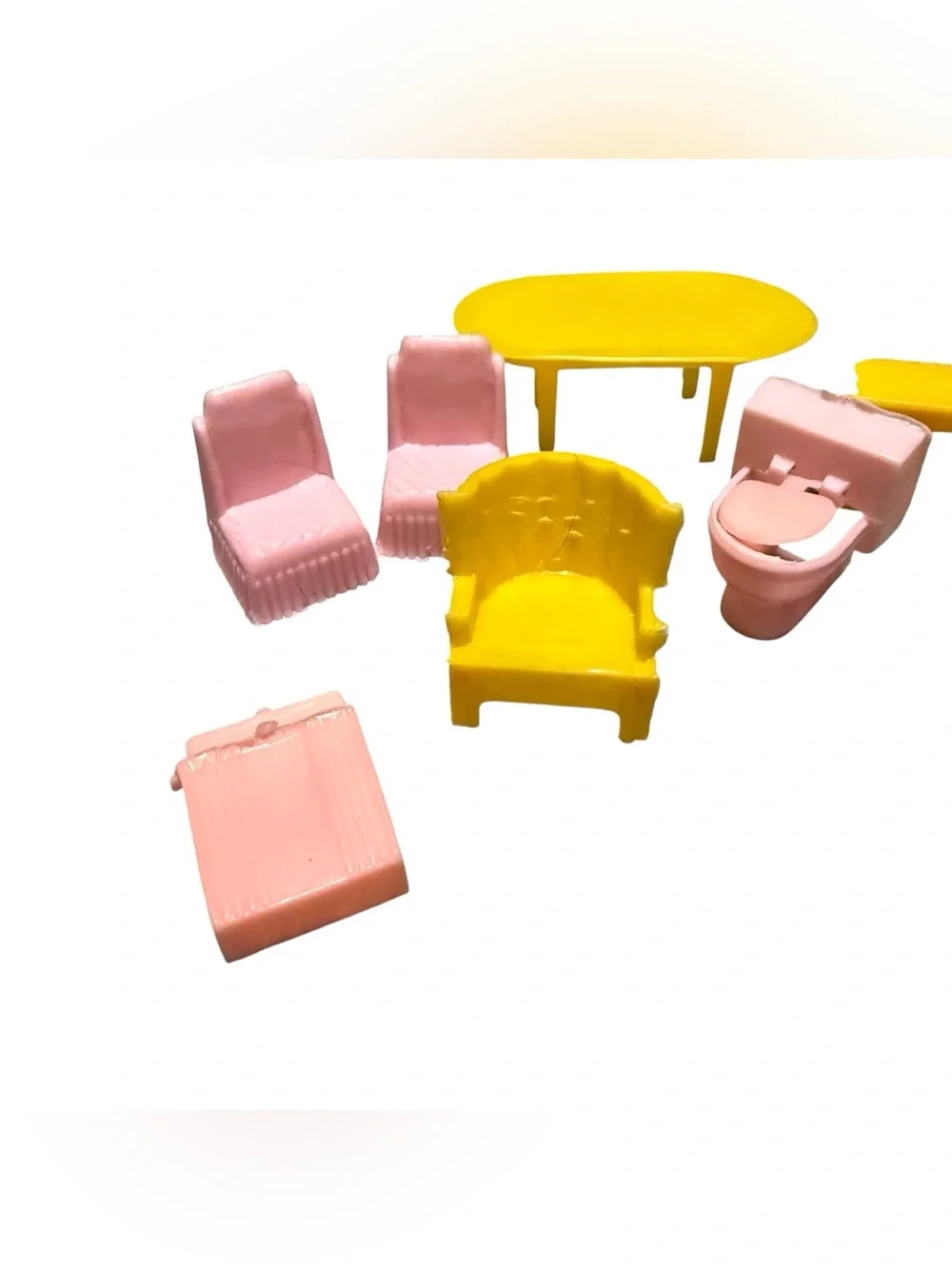 Vintage Plastic Dollhouse Furniture Miniature Couch Table Chair Toilet Desk